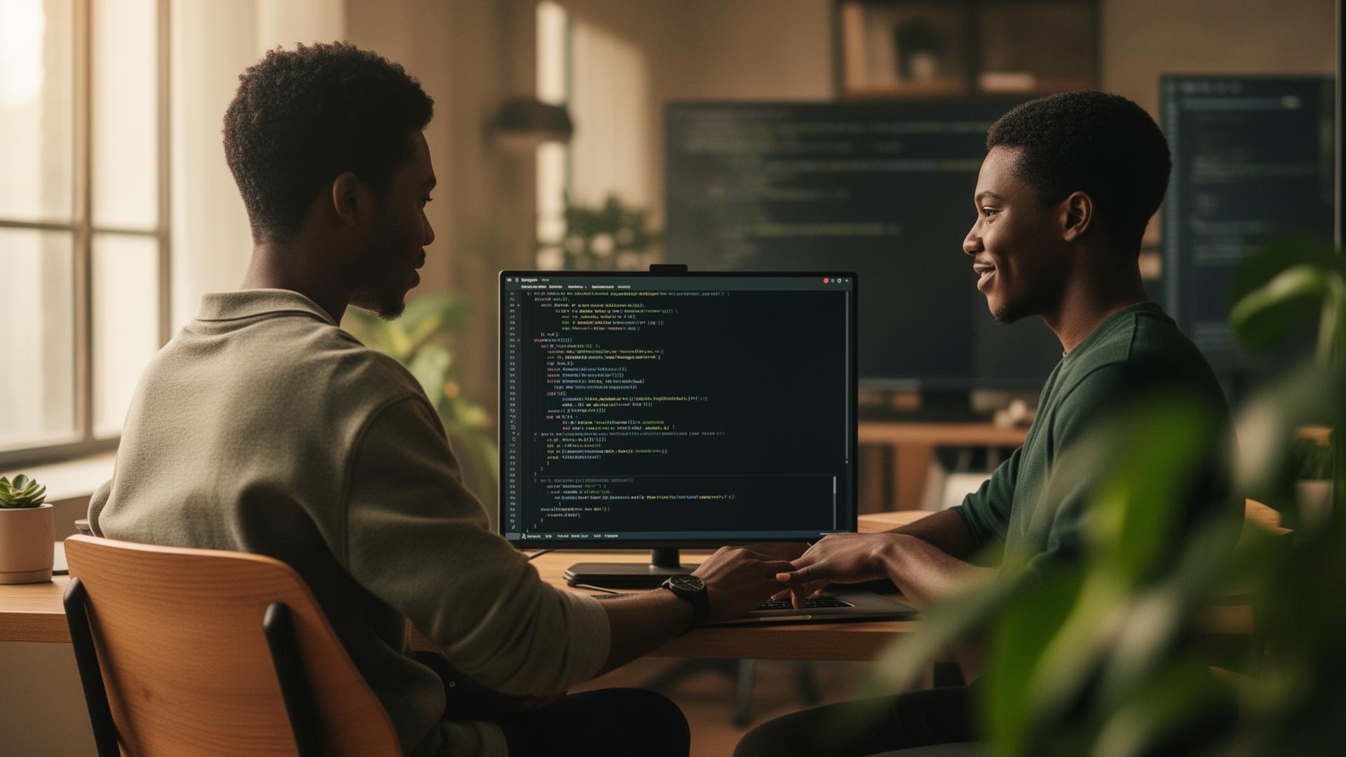 African software engineers collaborating on AI code